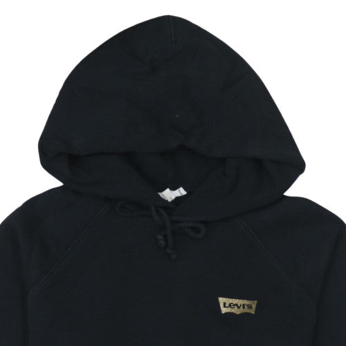 Levi's Womens Black XS Pullover Hoodie Cotton Blend Logo Detail