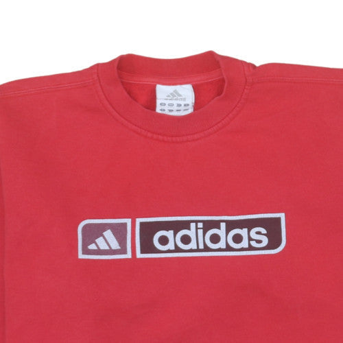adidas Boys Red Pullover Sweatshirt 11-12 Years Logo Fleece Crew Neck