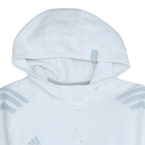 Adidas Men's White Pullover Hoodie L Fleece Sports Sweatshirt