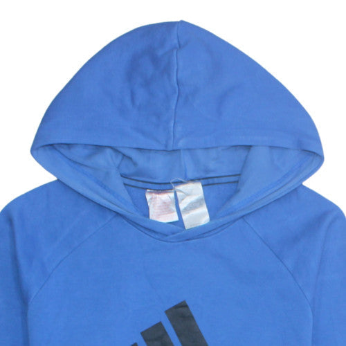 adidas Boys Blue Pullover Hoodie 16 Years Fleece Logo Sweatshirt