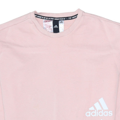 Adidas Girls Pink Crew Neck Pullover Sweatshirt 13-14 Years Cotton Blend