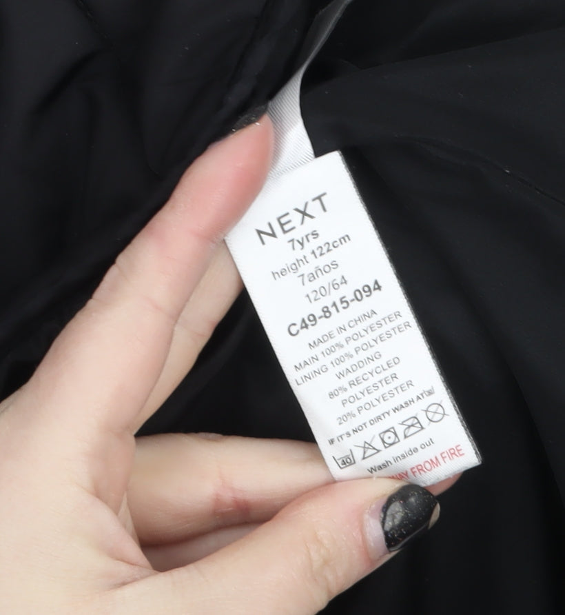 Next Girls Black Quilted Long Hooded Coat 7 Years Winter Jacket