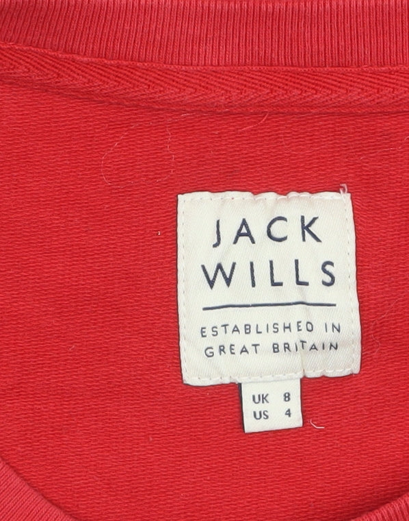 Jack Wills Womens Red Cropped Long Sleeve Crew Neck T-Shirt Size 8