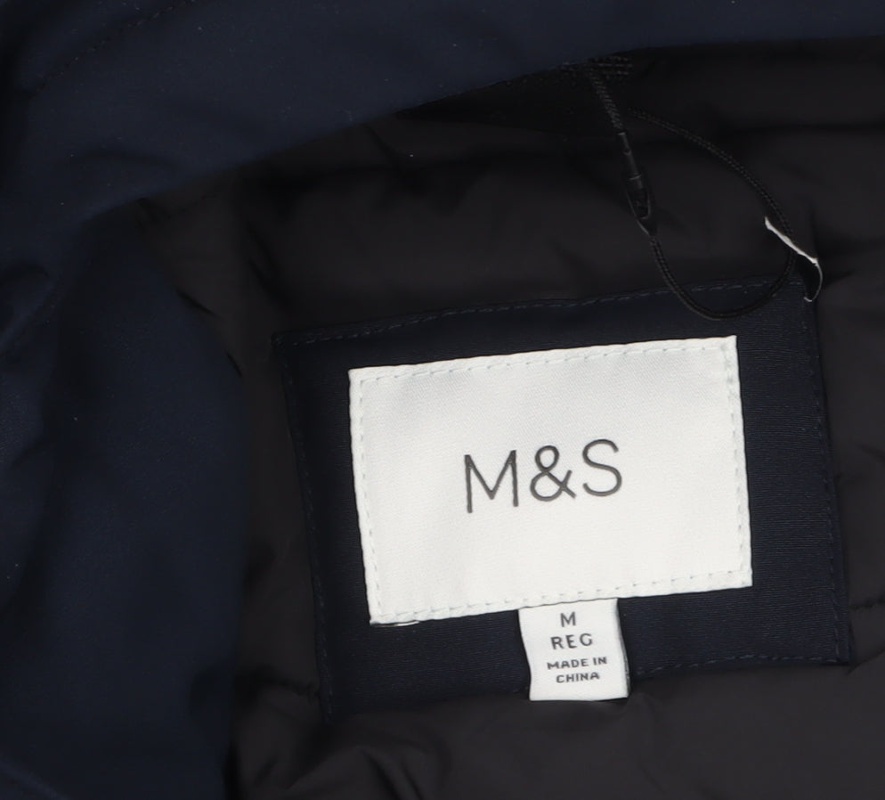 Marks and Spencer Men's Blue Hooded Parka Coat M Regular Polyester Winter