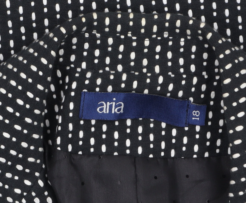 Aria Womens Black Polka Dot Cotton Lined Two Button Blazer Size 18