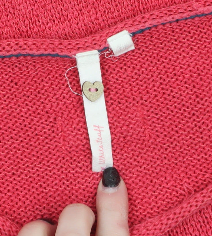 White Stuff Women's Pink Linen Cotton Scoop Neck Jumper Size 12