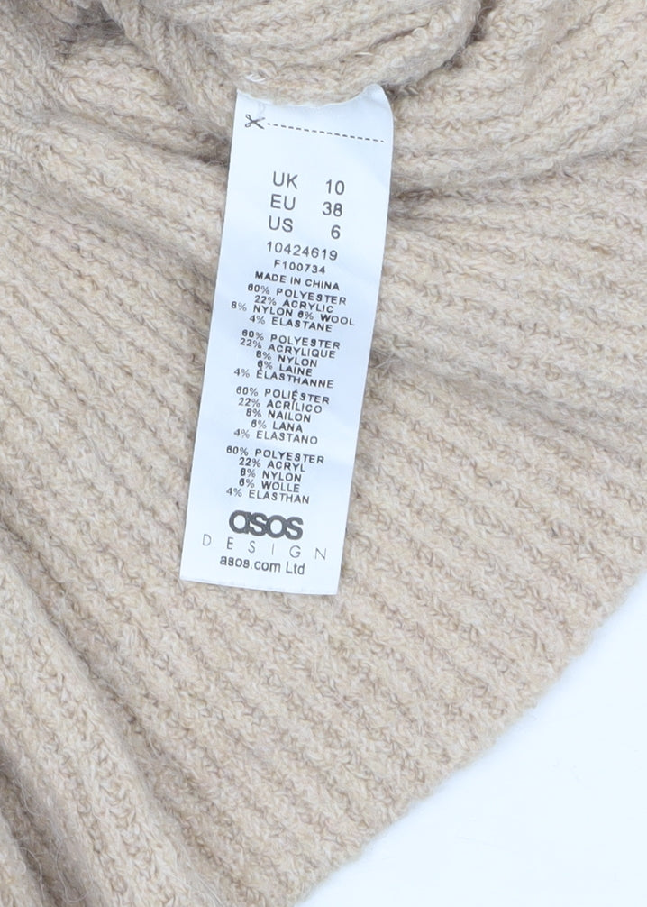 ASOS Design Women Beige Wrap Jumper UK 10 Belted Long Sleeve Knit