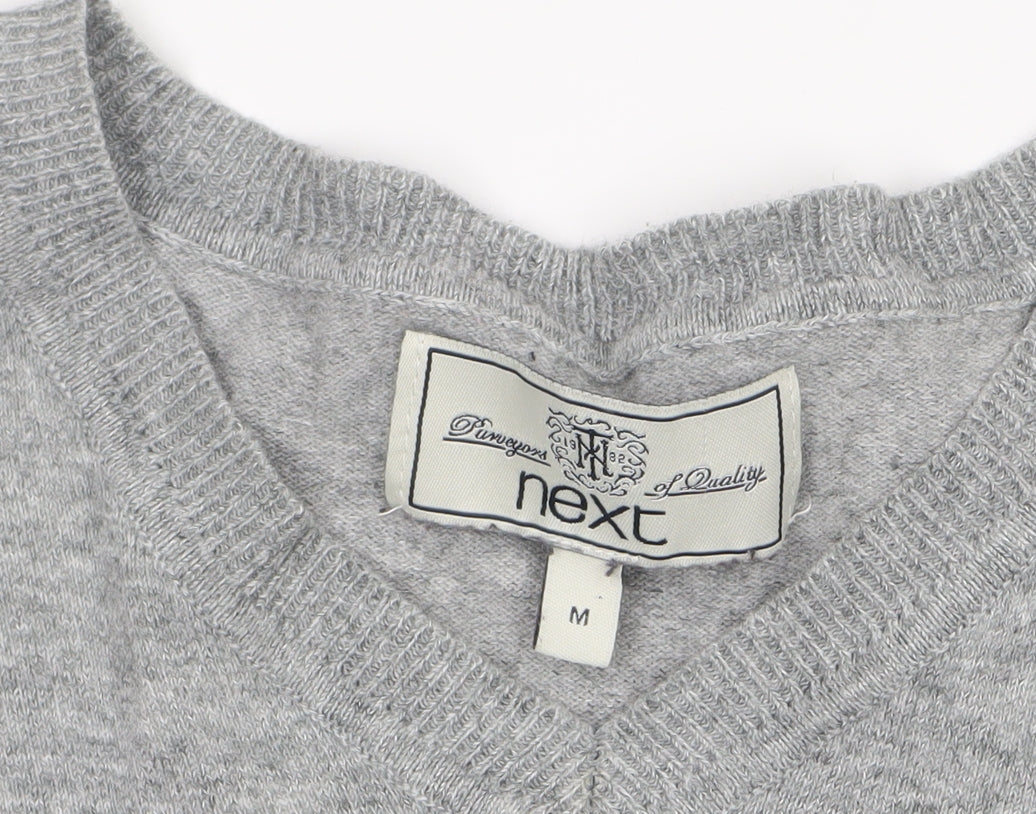 Next Men’s Grey V-Neck Cotton Jumper M Classic Knit Pullover