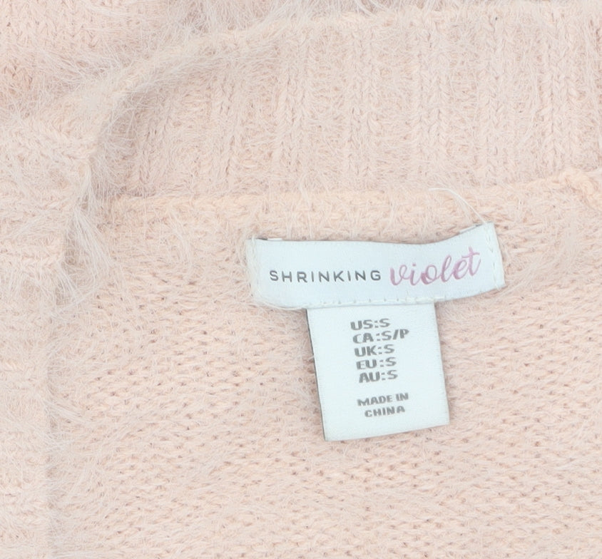 Shrinking Violet Womens Pink Fuzzy Knit Open Cardigan Size S