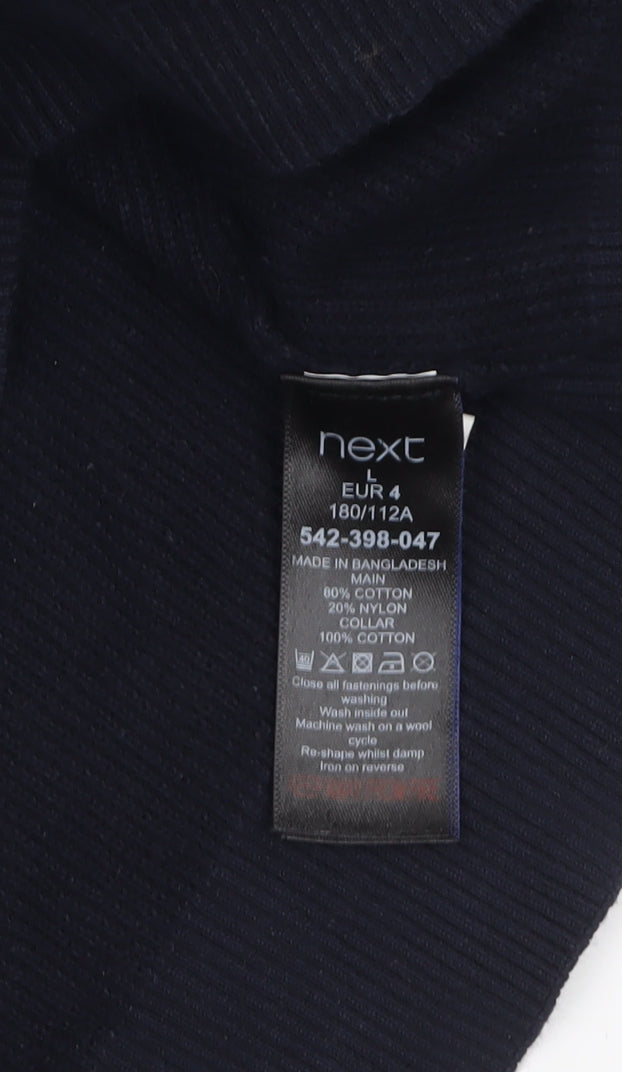 Next Mens Blue Collared Waffle-Knit Pullover Jumper Size L