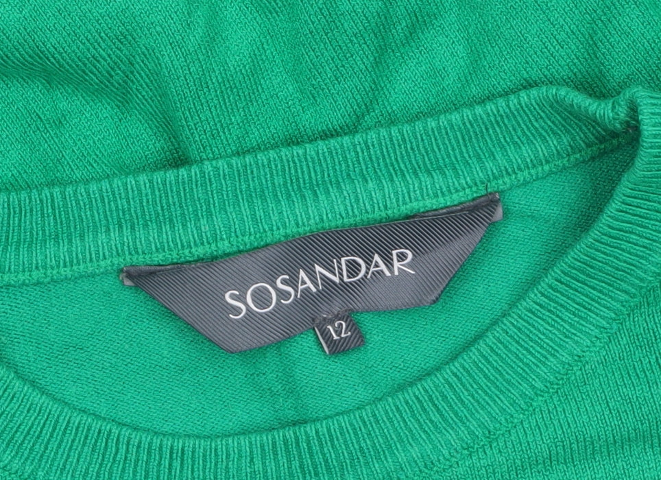 Sosandar Women's Green Crew Neck Long Sleeve Pullover Jumper Size 12