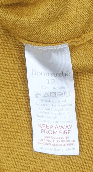 Bonmarché Women Yellow Size 12 Knit Crew Neck Pullover Jumper