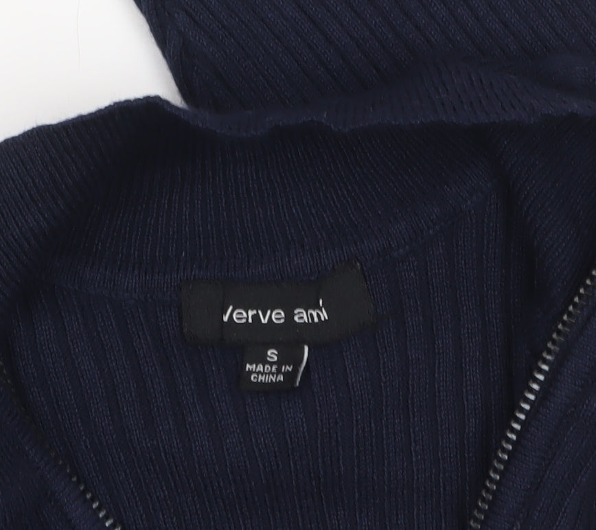 Verve Ami Women's Blue Mock Neck Short Sleeve Zip Jumper Size S