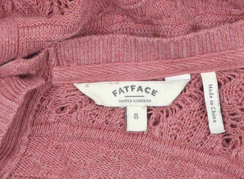 FatFace Women’s Pink Open Knit 3/4 Sleeve Cotton Cardigan Size 8