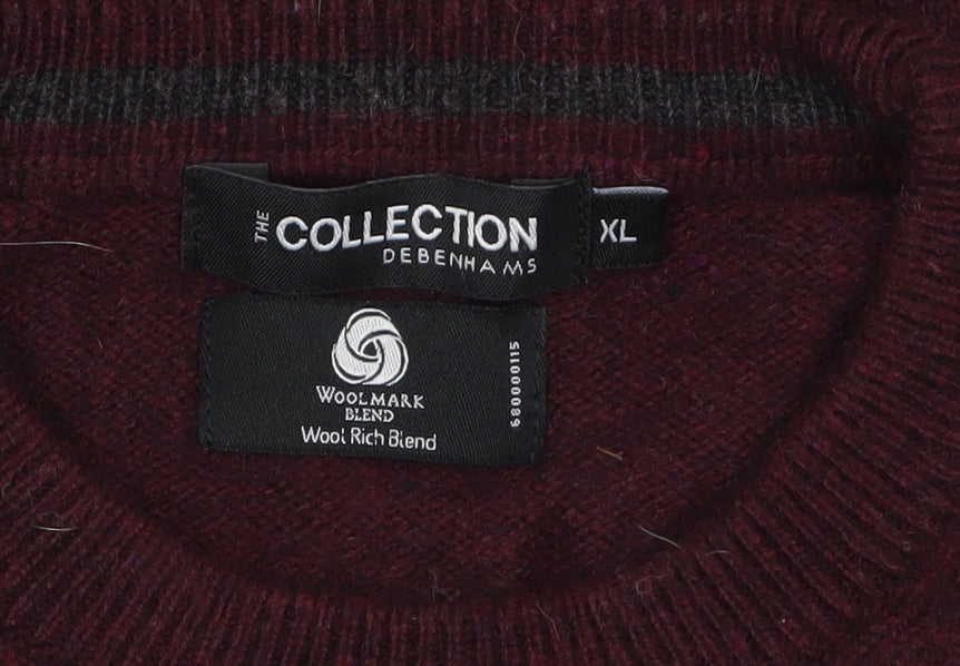 Debenhams Mens Red XL Lambswool Blend Crew Neck Jumper