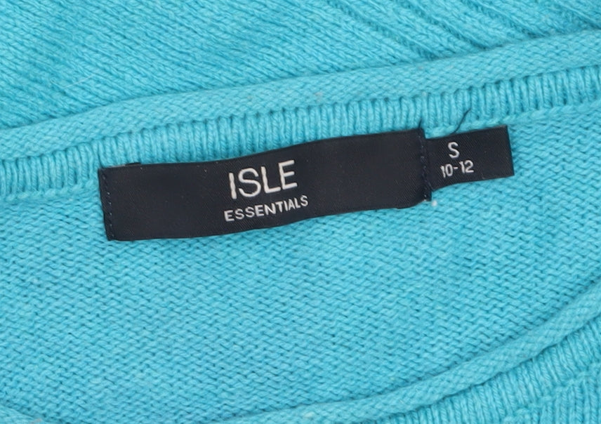 Isle Essentials Women Blue Wool Blend Crew Neck Jumper Size S 10-12