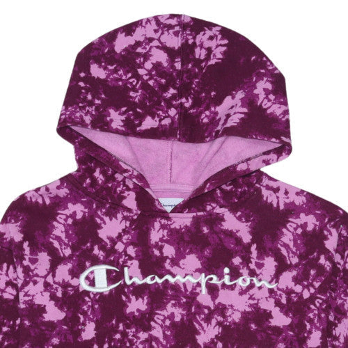 Champion Womens Purple Tie-Dye Hoodie Medium Pullover Logo Fleece
