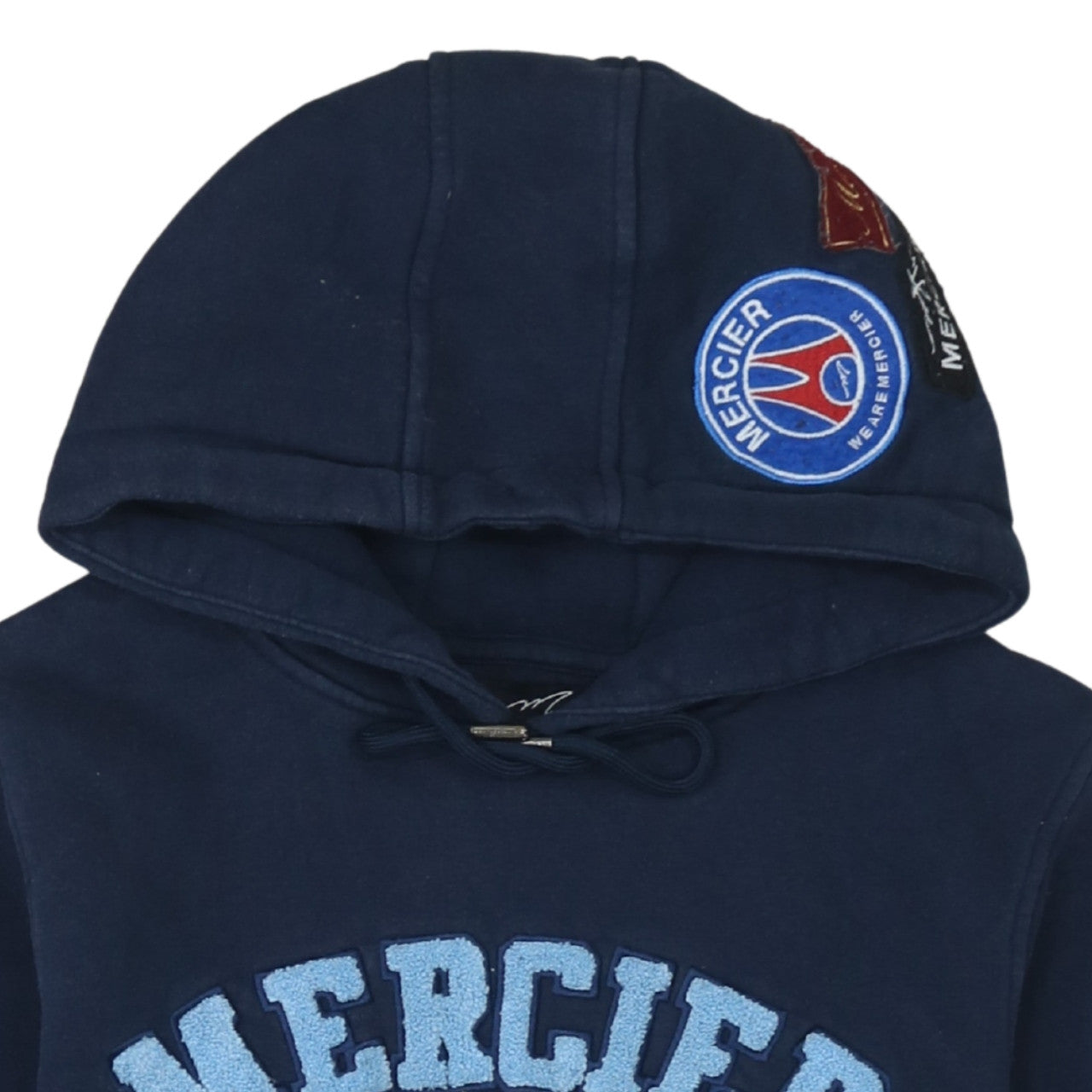 Mercier Men’s Blue Pullover Hoodie S Embroidered Logo Fleece