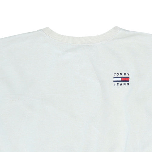 Tommy Jeans Women White Cotton Blend Crew Neck Pullover Sweatshirt M