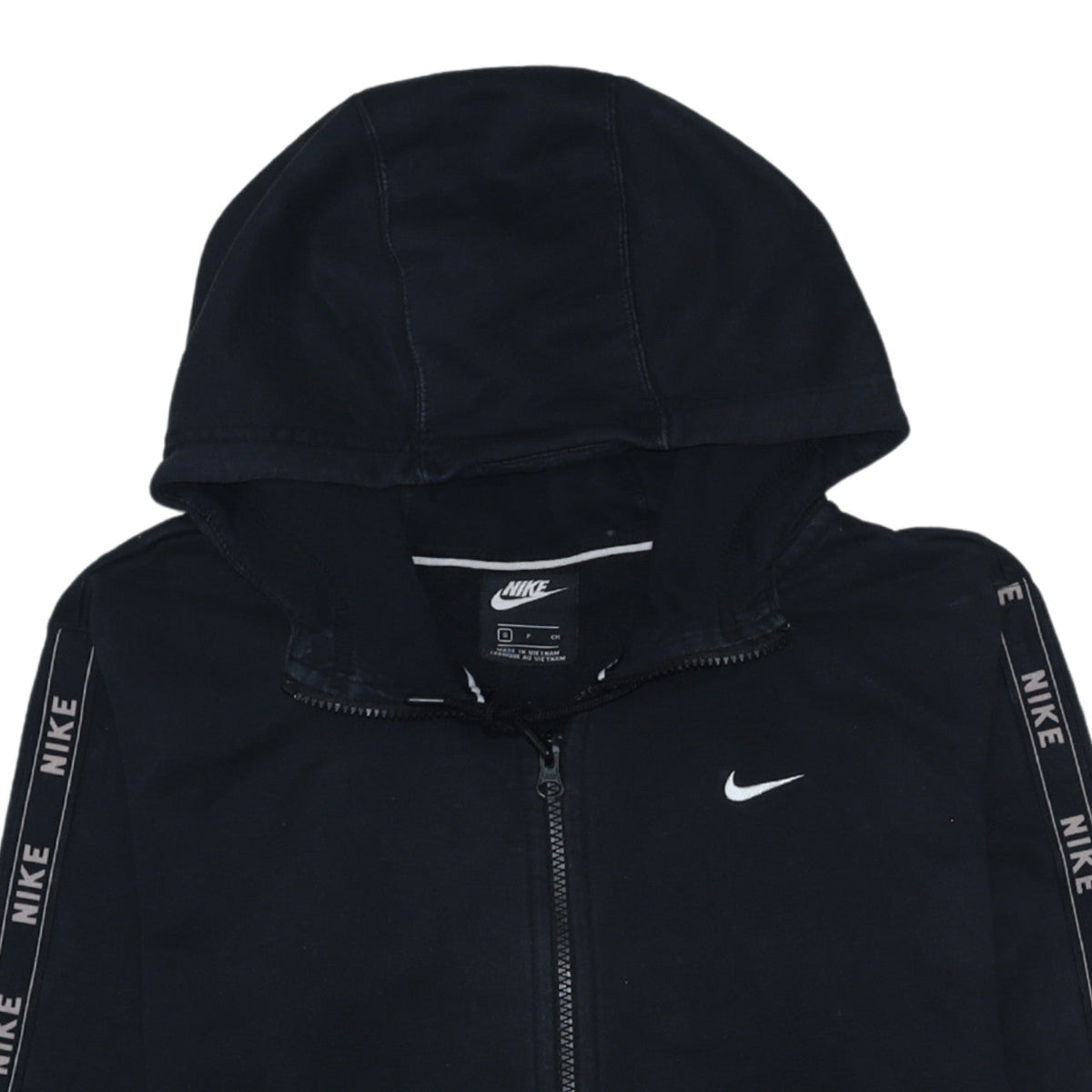 Nike Women's Black Full Zip Hoodie Small Logo Tape Lined Cotton Blend
