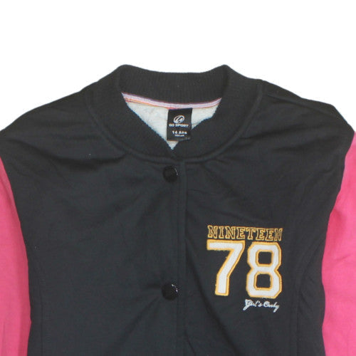 GO SPORT Girls Black Pink Varsity Jacket 14 Years Cotton Blend Lined