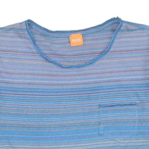 Hugo Boss Men's Blue Striped Crew Neck Short Sleeve T-Shirt Size L