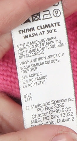 Marks & Spencer Women's Pink Mock Neck Cable-Knit Jumper Size S