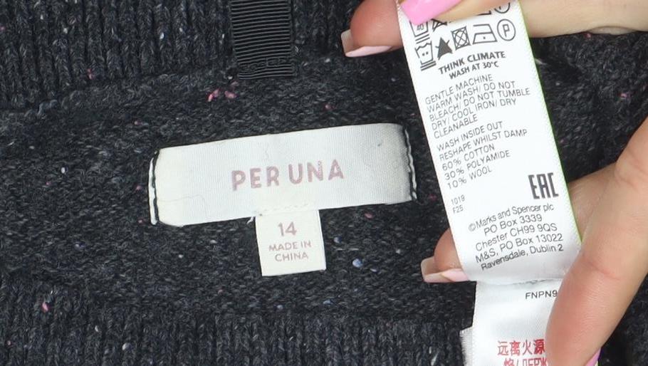 Per Una Womens Grey Wool Blend Button Shoulder Jumper Size 14