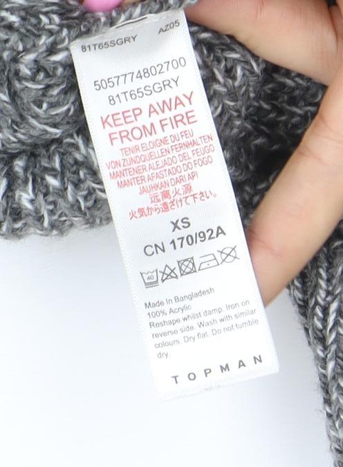 Topman Men’s Grey Roll Neck Chunky Knit Striped Jumper XS