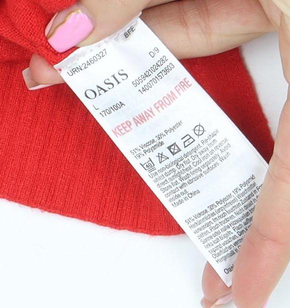 Oasis Women’s Red Cotton Blend Crew Neck Jumper Size L