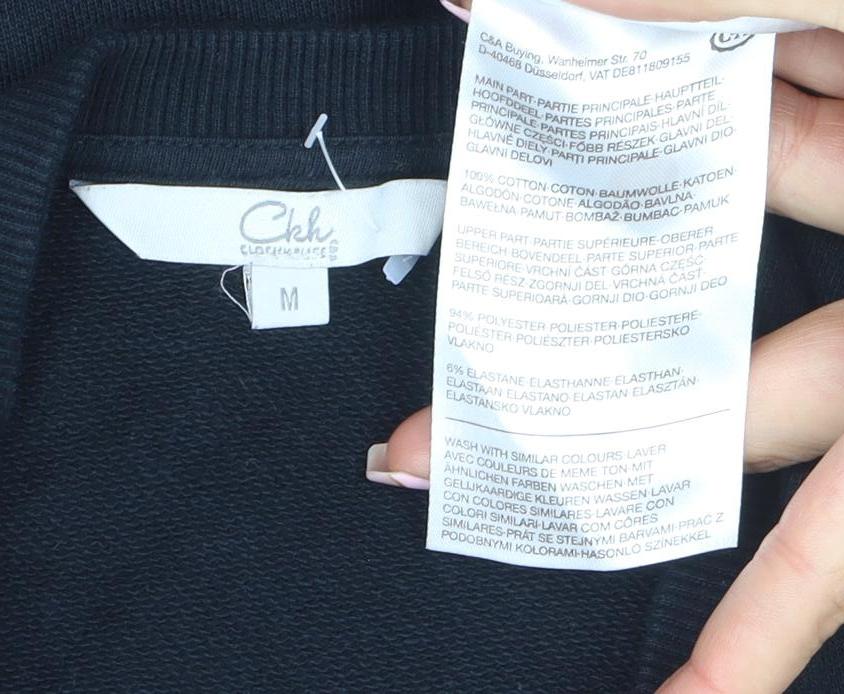C&A Womens Black M Embroidered T-Shirt Dress with Ruffle Hem