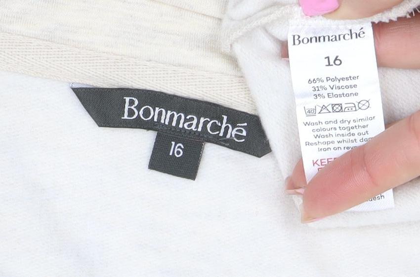 Bonmarché Women’s Beige Heart Studded V-Neck Pullover Sweatshirt Size 16