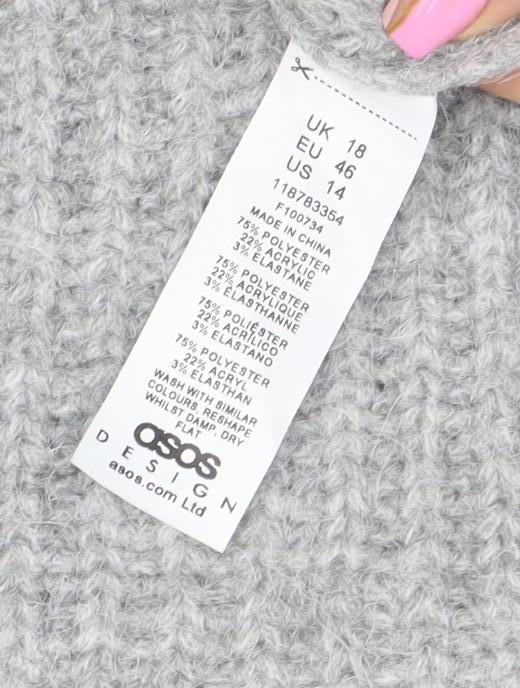ASOS Women Grey Chunky Mock Neck 1/2 Zip Knit Jumper Size 18