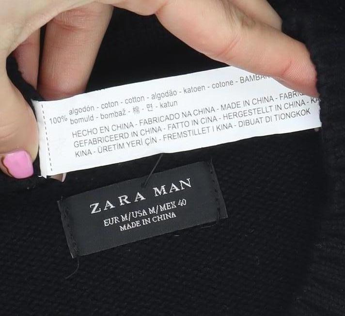 Zara Man Black Cotton Short Sleeve Crew Neck Jumper Size M