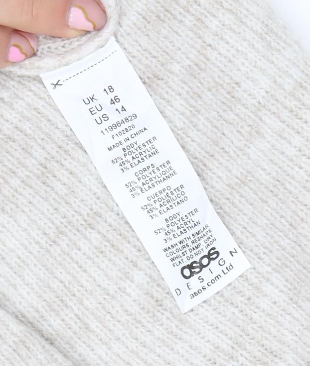 ASOS Women Beige Knitted Jumper Midi Dress Size 18 Long Sleeve
