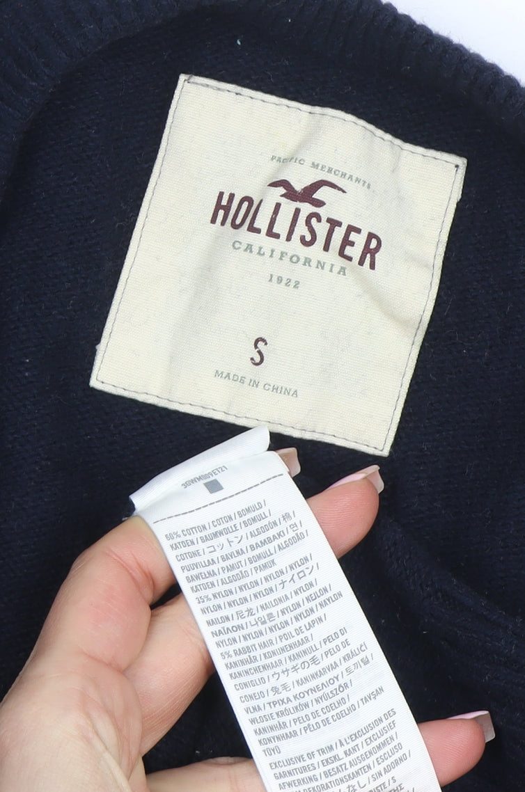 Hollister Men's Blue V-Neck Cardigan S College Style Knit Jumper