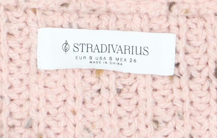 Stradivarius Women Pink V-Neck Chunky-Knit Jumper Size 8