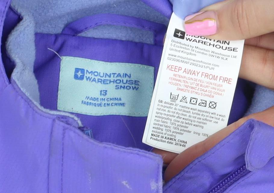 Mountain Warehouse Girls Purple Ski Jacket 13 Years Waterproof Hooded Winter Coat
