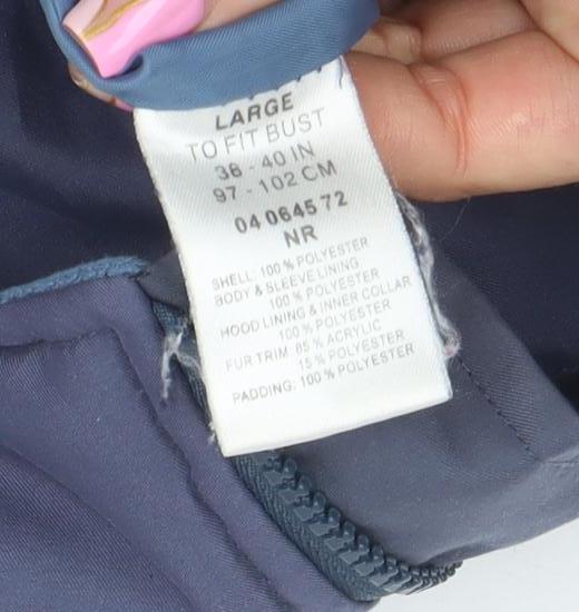 Peter Storm Womens Blue L Hooded Puffer Jacket Faux Fur Trim
