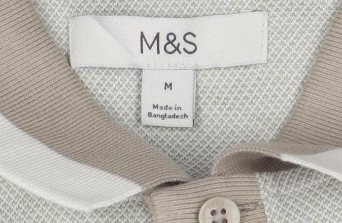 Marks & Spencer Men's Beige Short Sleeve Polo Shirt Size M
