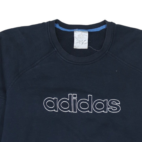 Adidas Men Blue Logo Pullover Sweatshirt Crew Neck Long Sleeve M