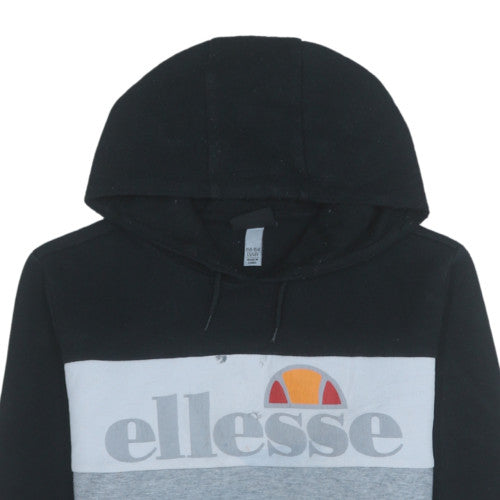 Ellesse Boys Black Grey Colourblock Pullover Hoodie 13-14 Years Cotton Blend