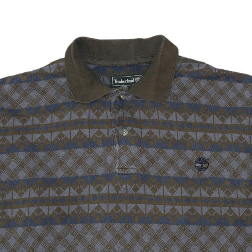 Timberland Men's Brown Geometric Long Sleeve Cotton Polo M