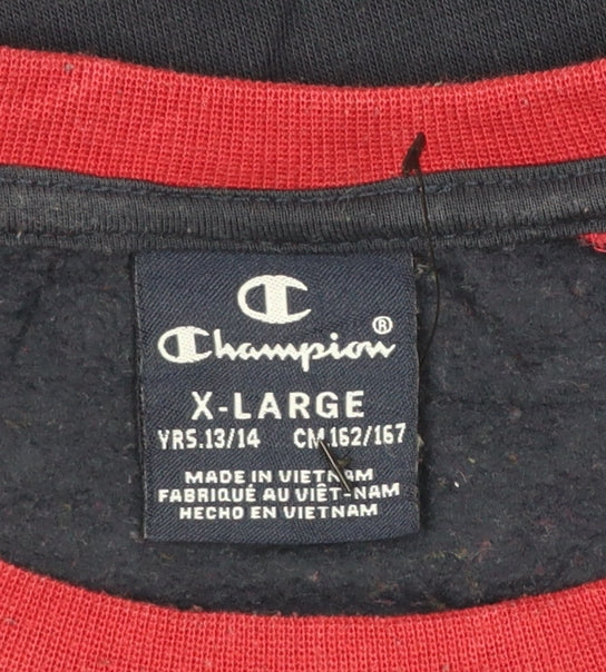Champion Boys Navy Red XL 13-14 Years Crew Neck Pullover Sweatshirt