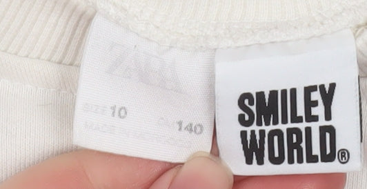 ZARA SmileyWorld Girls White Sweatshirt Size 10 Forever Positive Graphic