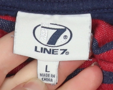 Line 7 Women's Red and Navy Striped Cowl Neck Pullover Sweatshirt L