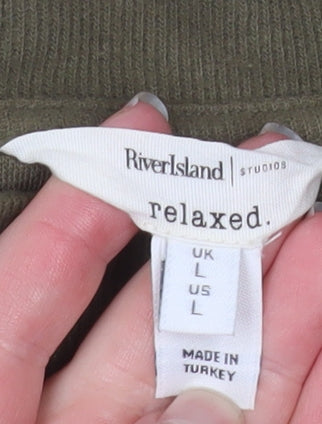 River Island Men’s Green Relaxed Fit Long Sleeve Cotton Top L