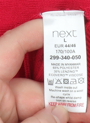 Next Women Red V-Neck Long Sleeve Jersey Blouse Size L
