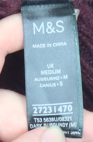 Marks & Spencer Per Una Women's Burgundy V-Neck Chunky Knit Jumper Size M