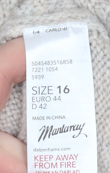 Mantaray Womens Beige Size 16 Cable Knit High Neck Jumper